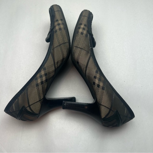 Burberry Smoked Nova Check Pumps Leather Canvas House Check Heels 37.5 7US - Picture 5 of 10